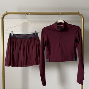 Wilson Women’s Burgundy Athletic Mini Skirt and Long Sleeve Crop Top Set M